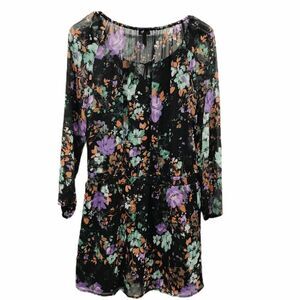 Jessica Simpson floral print chiffon dress boho M
